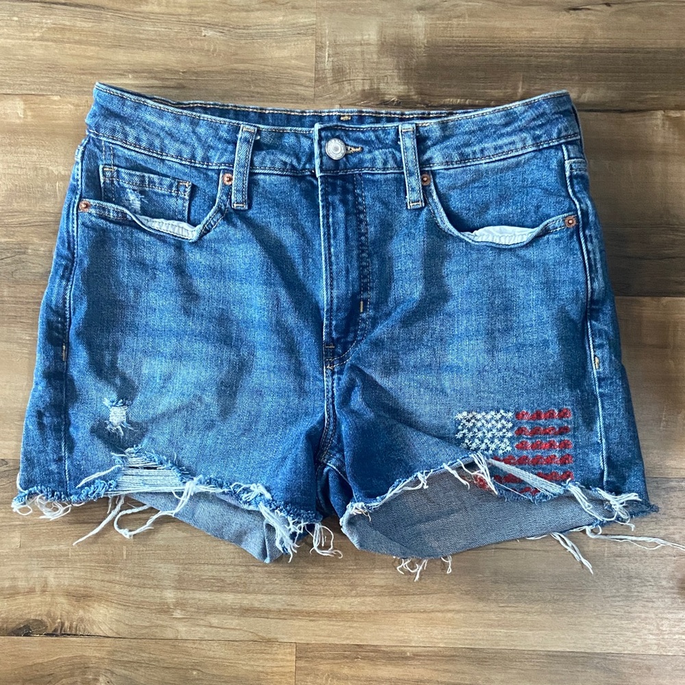 Old Navy American Flag Blue Patchwork Jean Shorts